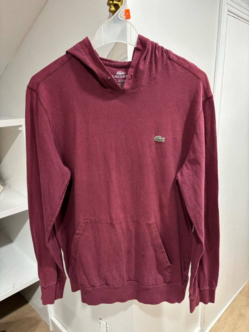 Lacoste 100% Cotton Men’s Burgundy Pullover Hoodie